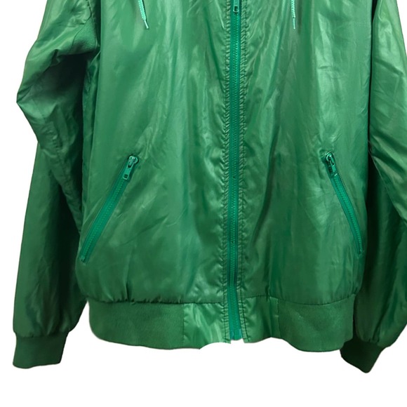 1980s Izod Nylon Wet Look Zip Up Hoodie Windbreaker Jacket / Men’s Large * - Picture 2 of 4